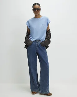 Blue Short Sleeve Burnout Pocket T-shirt