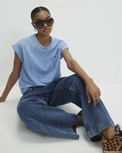 Blue Short Sleeve Burnout Pocket T-shirt