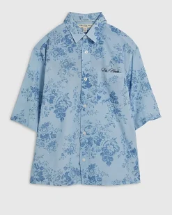 Blue Short Sleeve Floral Printed Shirt