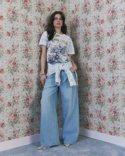 Blue Short Sleeve In Bloom Cotton T-shirt