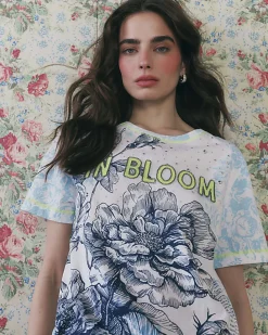 Blue Short Sleeve In Bloom Cotton T-shirt