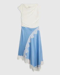 Blue Short Sleeve Lace Hybrid Midi Dress