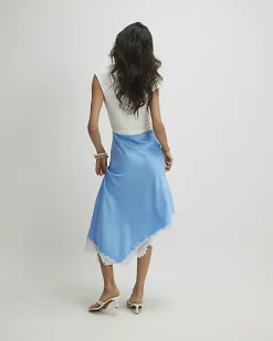 Blue Short Sleeve Lace Hybrid Midi Dress