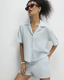 Blue Short Sleeve Textured Shirt