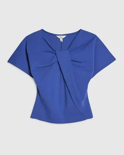 Blue Short Sleeve Twist Front Top