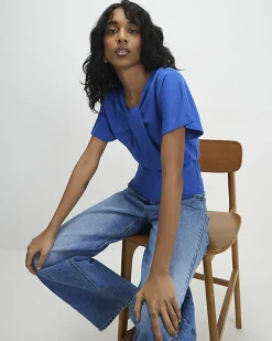Blue Short Sleeve Twist Front Top
