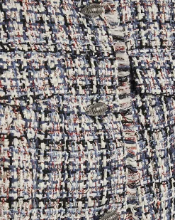 Blue Sleeveless Boucle Fringed Waistcoat