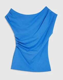 Blue Sleeveless Ponte Drape Top