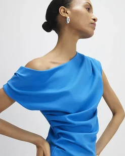 Blue Sleeveless Ponte Drape Top