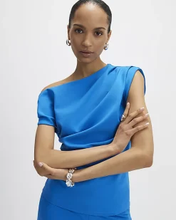 Blue Sleeveless Ponte Drape Top