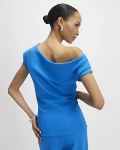Blue Sleeveless Ponte Drape Top