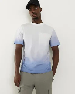 Blue Slim Fit Ombre Print Pocket T-Shirt