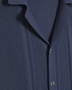 Blue Slim Fit Textured Knitted Shirt