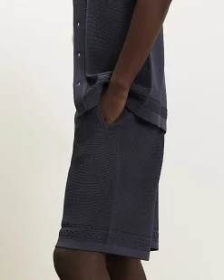 Blue Slim Fit Textured Knitted Shorts