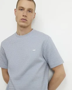 Blue Slim Fit Triangle Jacquard T-Shirt