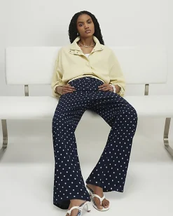 Blue Spot Print Relaxed Straight Jeans