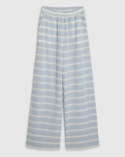 Blue Striped crochet Wide Leg Trousers