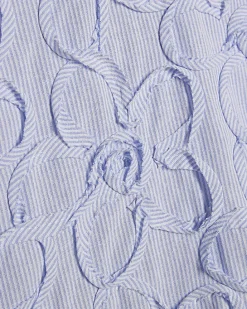 Blue Striped Flower Embroidery Polo Shirt