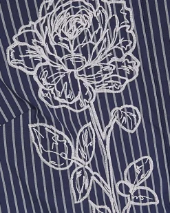 Blue Striped Long Sleeve Embroidered Shirt