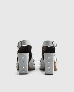 Blue Studded Sling Back Boots