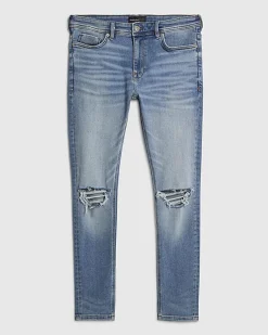 Blue Super Skinny Fit Ripped Stretch Jeans