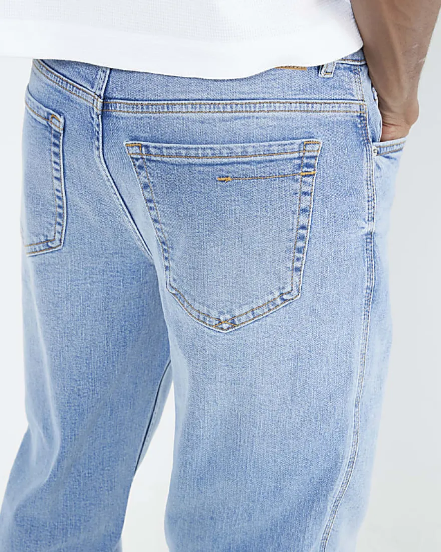 Blue Tapered Fit Stretch Jeans