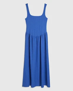 Blue Textured Midi Dress