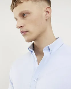 Blue Textured Muscle Fit Short Sleeve Shirt