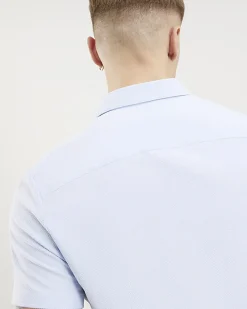 Blue Textured Muscle Fit Short Sleeve Shirt