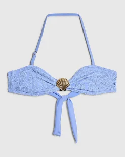 Blue Textured Shell Bandeau Bikini Top