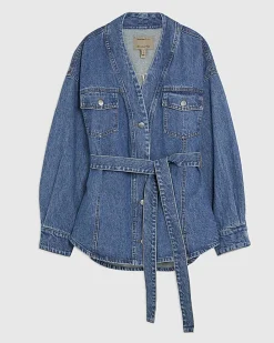 Blue Tie front Denim Jacket