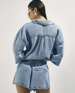 Blue Tie Waist Denim Shorts