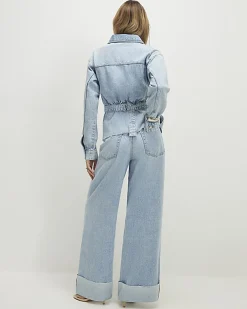 Blue Turn Up Hem Wide Leg Jeans