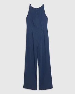 Blue Wide Leg Denim Jumpsuit