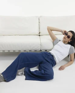 Blue Wide Leg Pyjama Style Drawstring Jeans