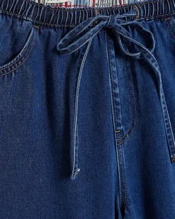Blue Wide Leg Pyjama Style Drawstring Jeans