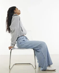 Blue Wide Leg Pyjama Style Drawstring Jeans