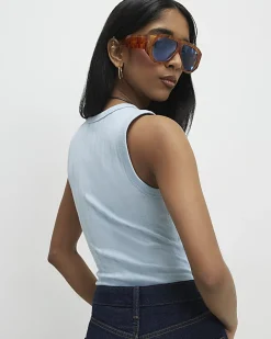 Blue Wide Rib Tank Top