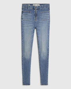 Blue Zip Front High Waisted Skinny Jeans