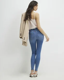 Blue Zip Front High Waisted Skinny Jeans