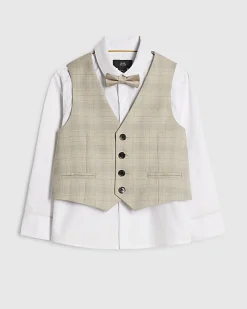 Boys Beige Check Waistcoat 3 Piece Set