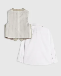 Boys Beige Check Waistcoat 3 Piece Set