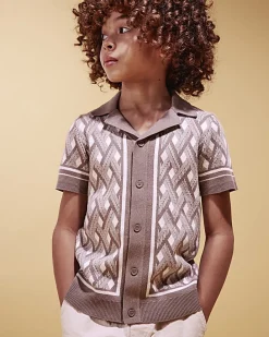 Boys Beige Geometric Knit Shirt