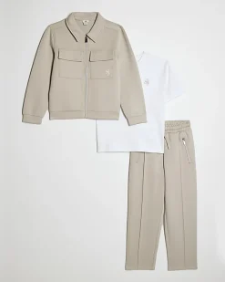 Boys Beige Premium Jacket 3 Piece Set