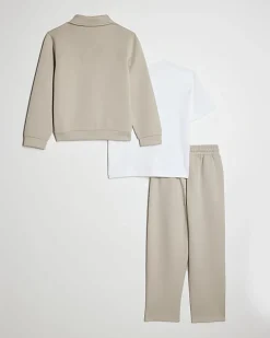 Boys Beige Premium Jacket 3 Piece Set