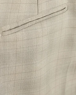 Boys Beige Tailored Check Suit Trousers
