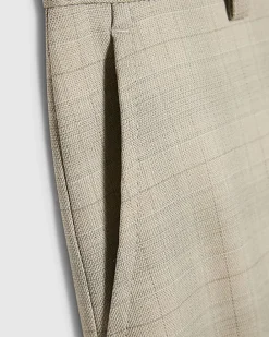 Boys Beige Tailored Check Suit Trousers