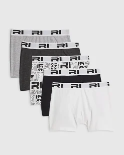Boys Black Monochrome Pack Of 5 Boxers