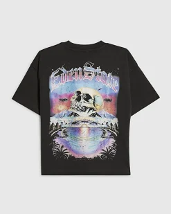 Boys Black Oversized Skull Wash T-Shirt