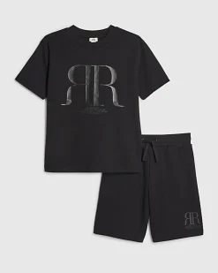 Boys Black RR T-Shirt And Shorts Set